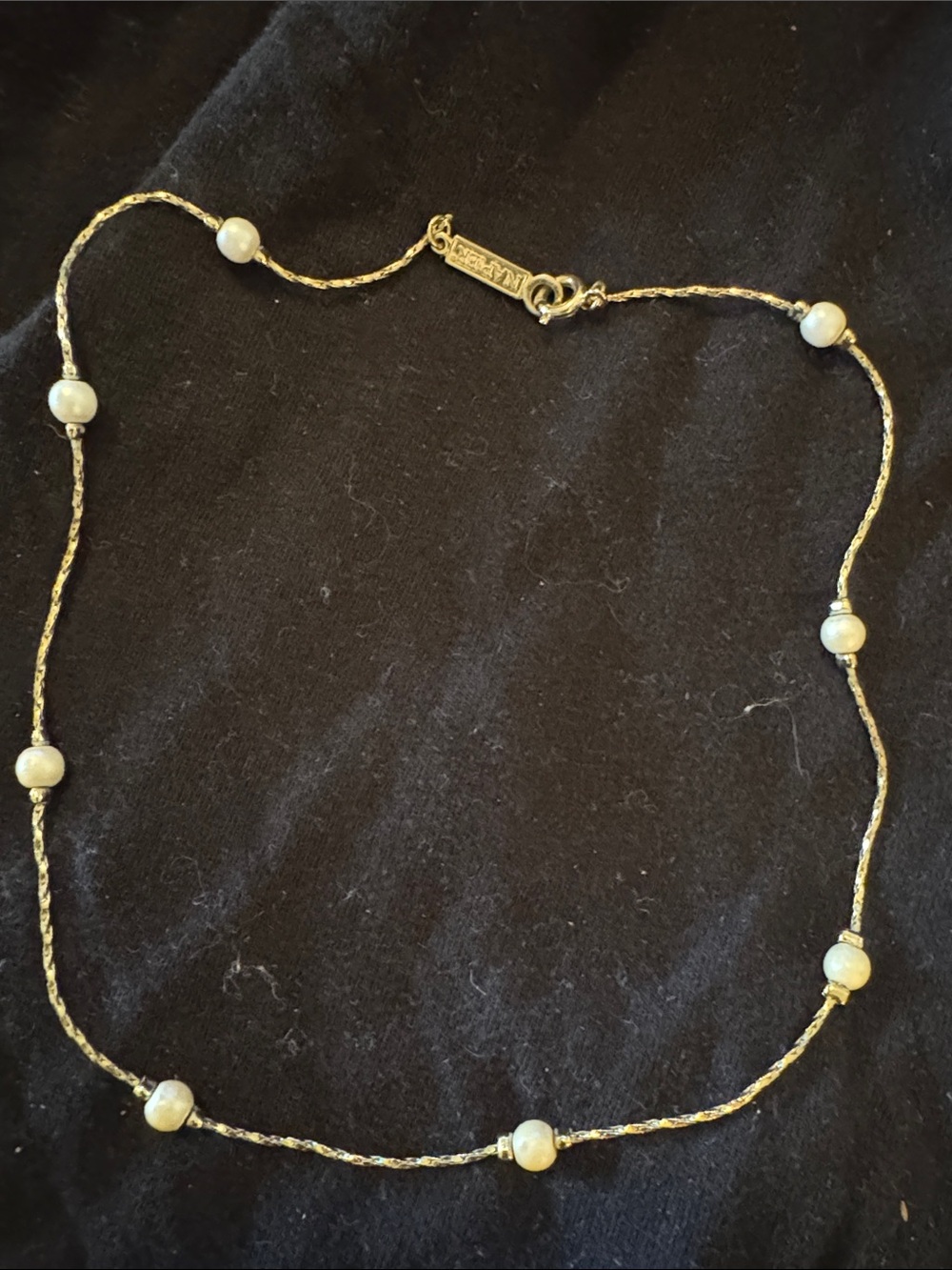 Vintage Napier Gold Beaded Pearl Station Necklace - Gold Tone